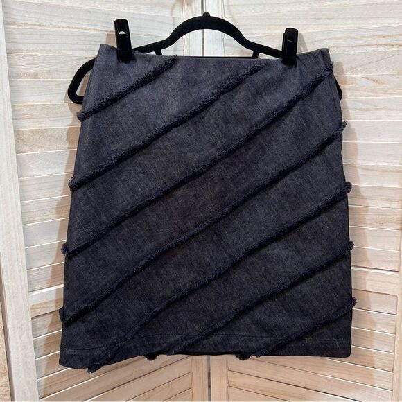 Worth Denim Fringe Pencil Mini Skirt 6 - Picture 2 of 8